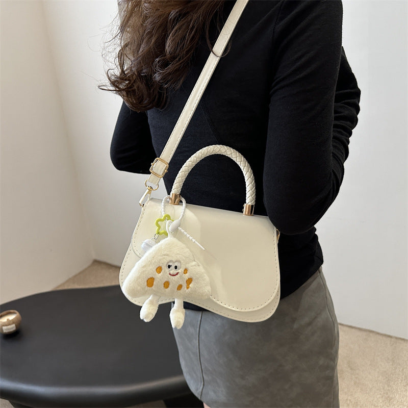 Stylish Mini Crossbody Bag with Plush Charm